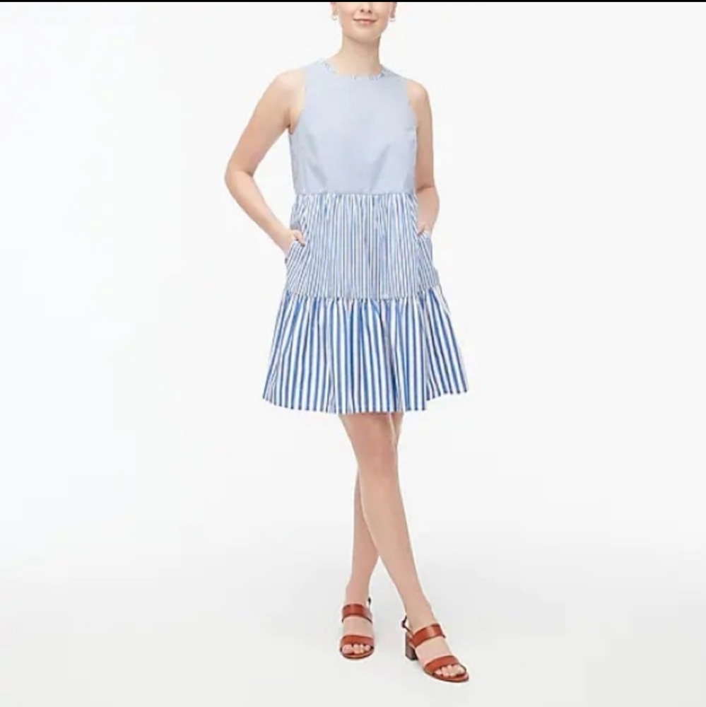 J. Crew striped sleeveless tiered mini dress in cotton poplin size 2 NWT